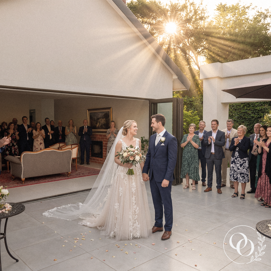 Modern architectural small wedding ceremony venue in Johannesburg during golden hour.